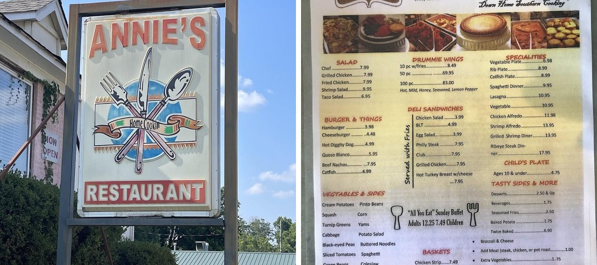 Annie's Home Cooking Menu