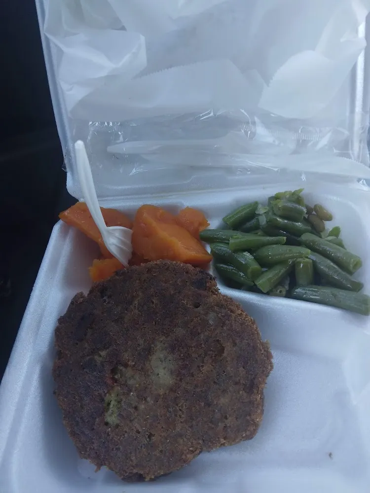 Salmon Pattie with Yams and Green Beans